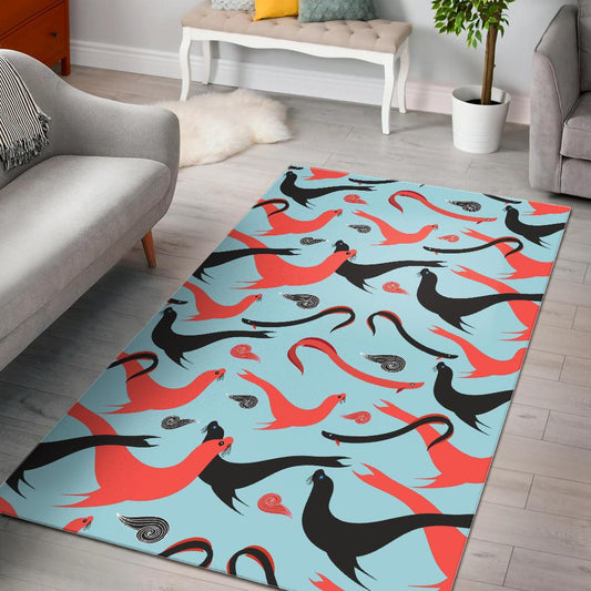 Sea Lion Pattern Theme Area Rug