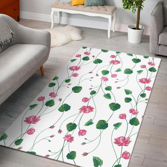 Pink Lotus Waterlily Flower Pattern Area Rug