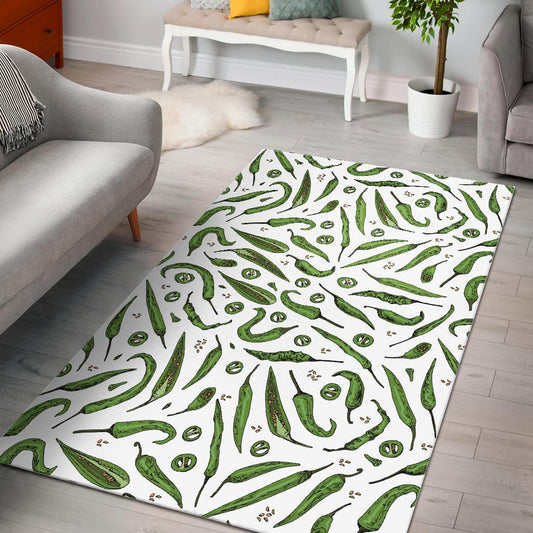 Hand drawn sketch style green Chili peppers pattern Area Rug