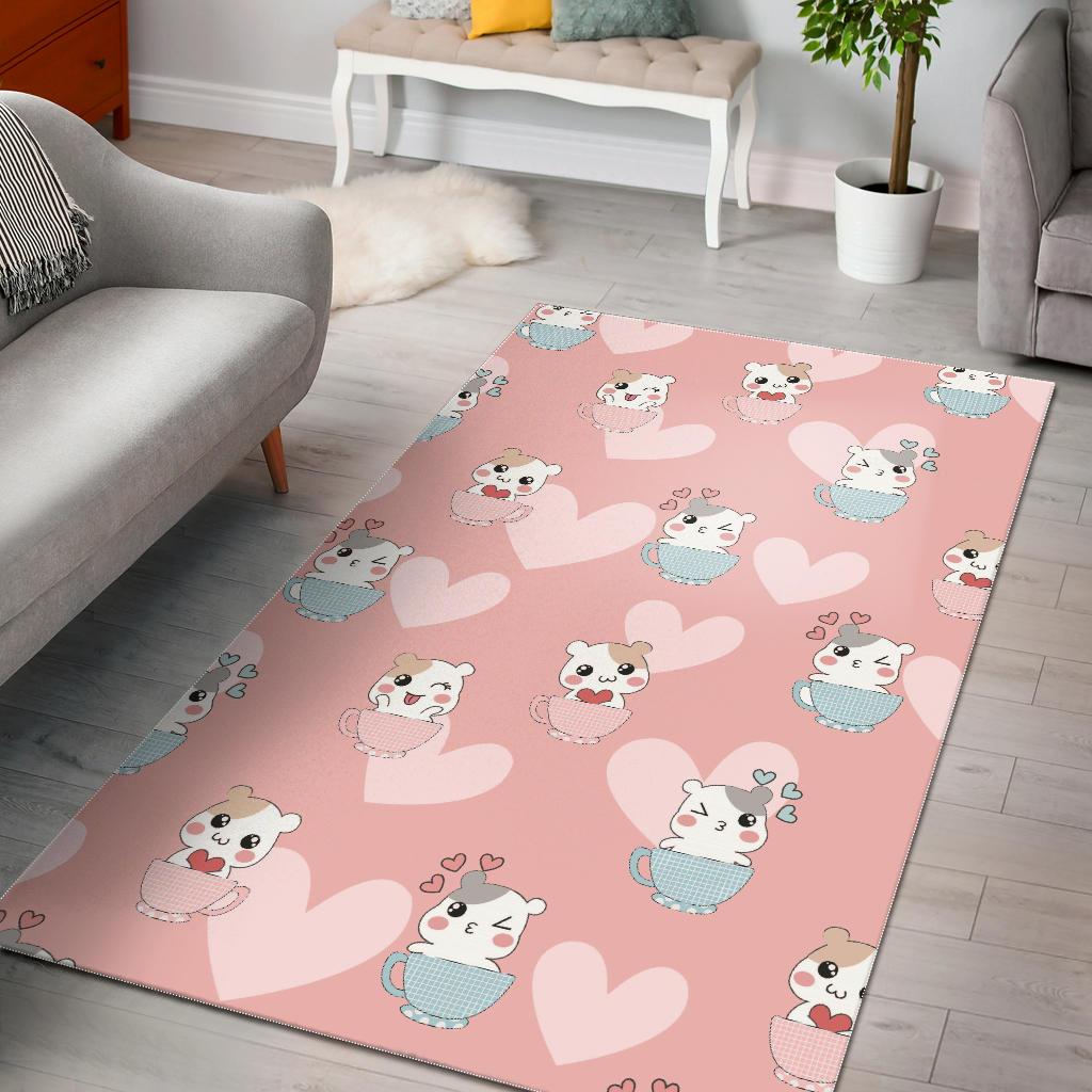 Hamster in Cup Heart Pattern Area Rug