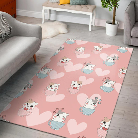 Hamster in Cup Heart Pattern Area Rug