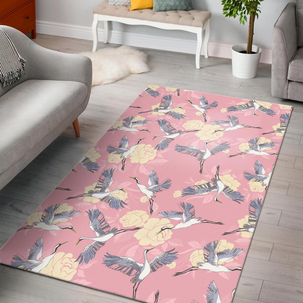 Japanese crane rose pattern Area Rug