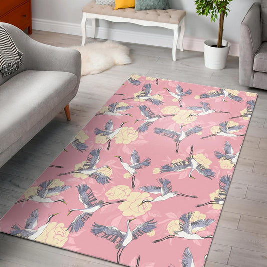 Japanese crane rose pattern Area Rug