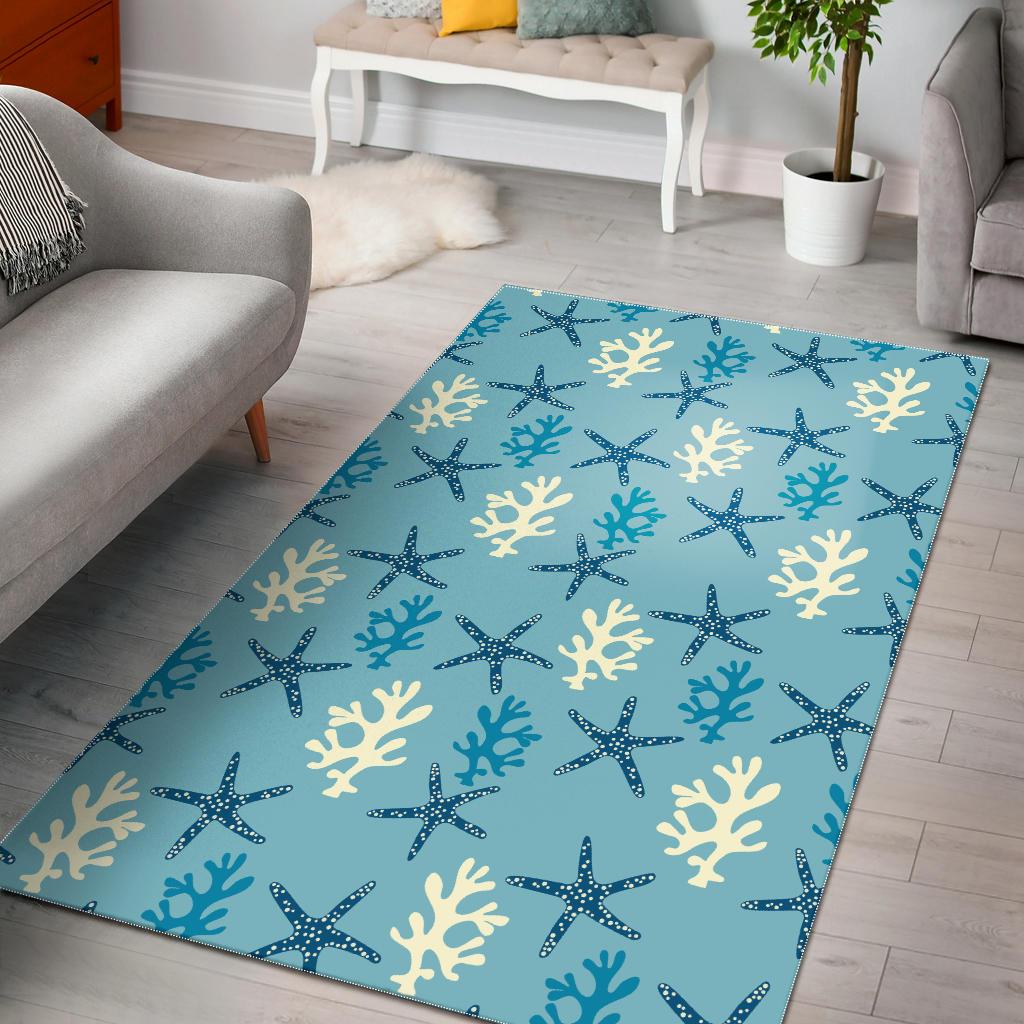Blue starfish coral reef pattern Area Rug