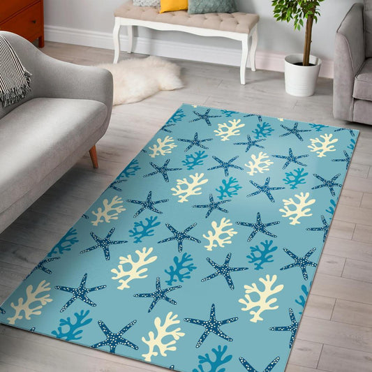 Blue starfish coral reef pattern Area Rug
