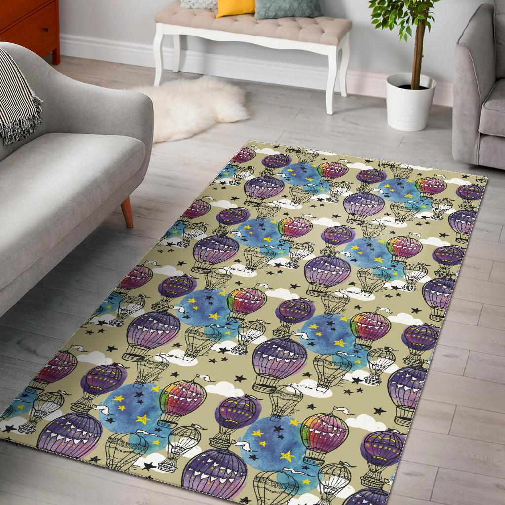 Hot Air Balloon Water Color Pattern Area Rug