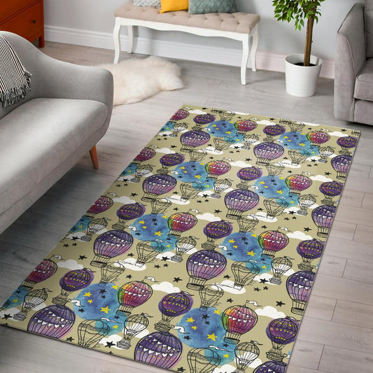 Hot Air Balloon Water Color Pattern Area Rug