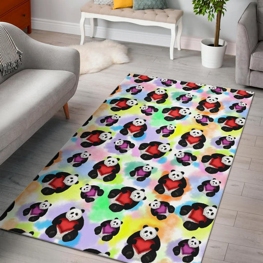 Panda Cute Heart Pattern Area Rug