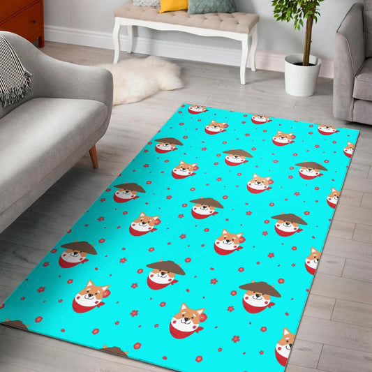 Shiba Inu Japanese Hat Pattern Area Rug
