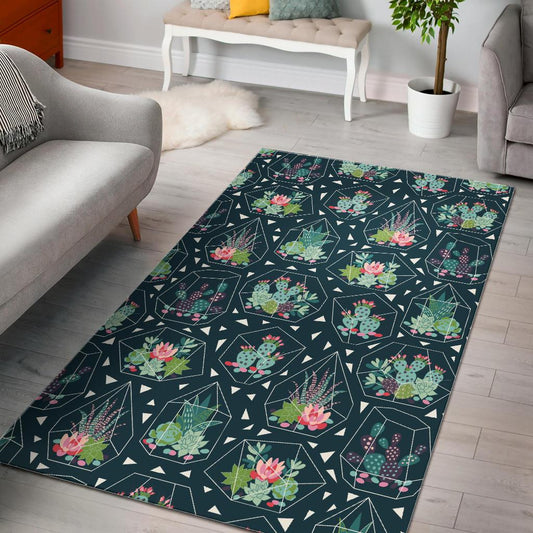 Cactus glass terrarium pattern Area Rug