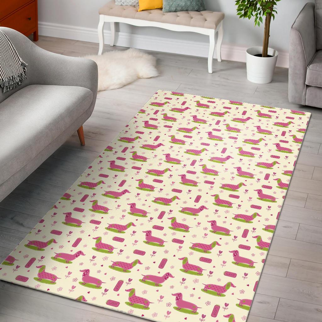 Pink Dachshund Pattern Area Rug