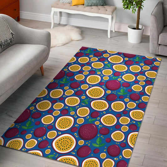Passion fruit blue background Area Rug