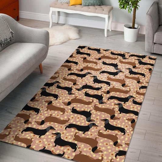 Dachshund floral background Area Rug