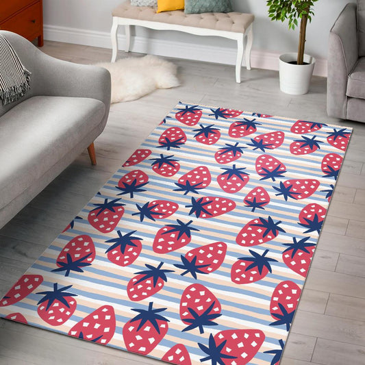 Strawberry pattern blue lines background Area Rug