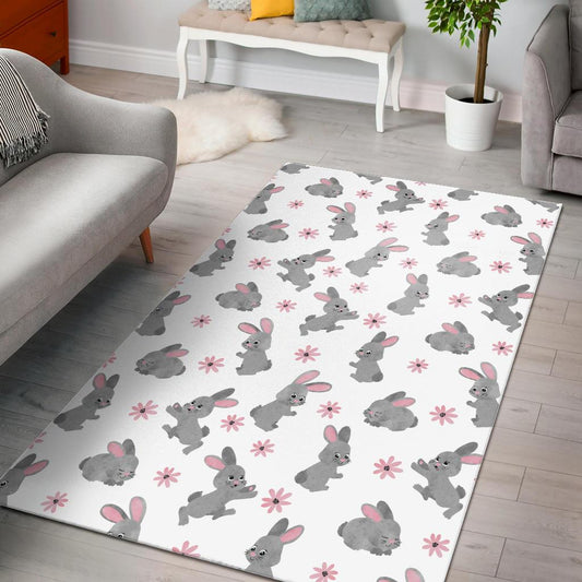 Watercolor cute rabbit pattern Area Rug