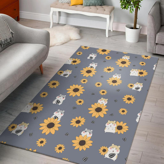 Cute hamster sunflower pattern background Area Rug