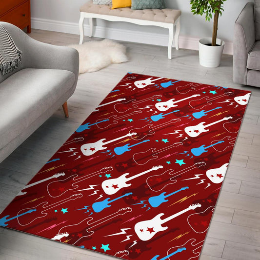 Electical Guitar Red Pattern Area Rug
