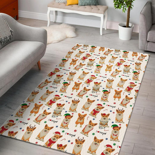 Christmas Corgi Pattern Background Area Rug