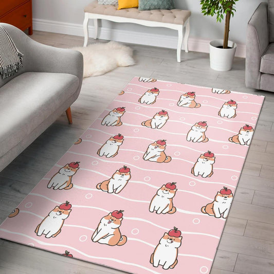 Cute Shiba Inu Dog Apple pattern Area Rug