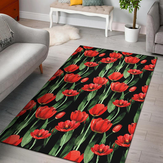 Tulip Red Pattern Print Design TP03 Area Rugs