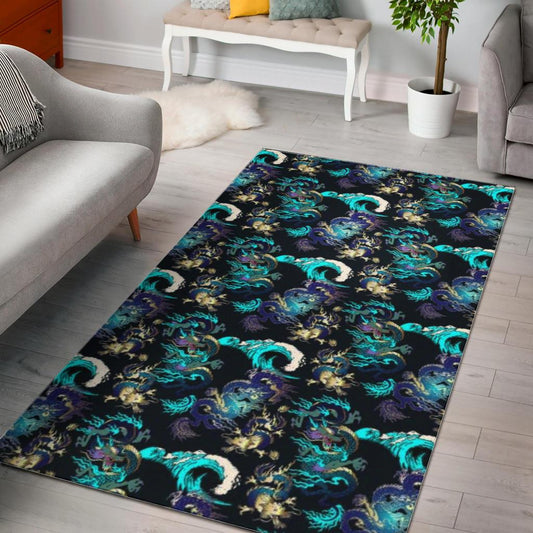 Dragon sea wave pattern Area Rug