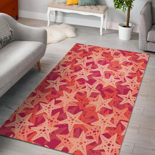 Starfish Red Theme Pattern Area Rug