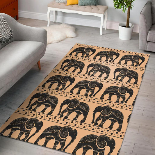Elephant Pattern Ethnic Motifs Area Rug