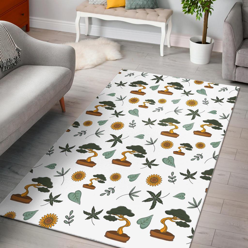 Bonsai Leaves Flower Pattern Area Rug