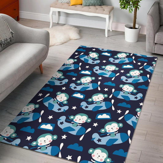 Monkey in Airplane Pattern Area Rug