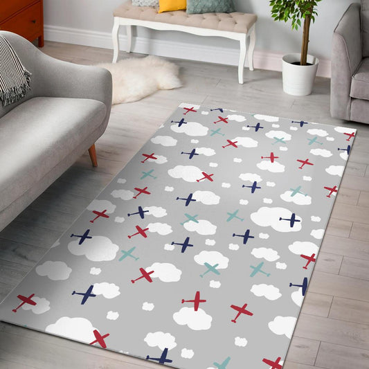 Airplane cloud grey background Area Rug