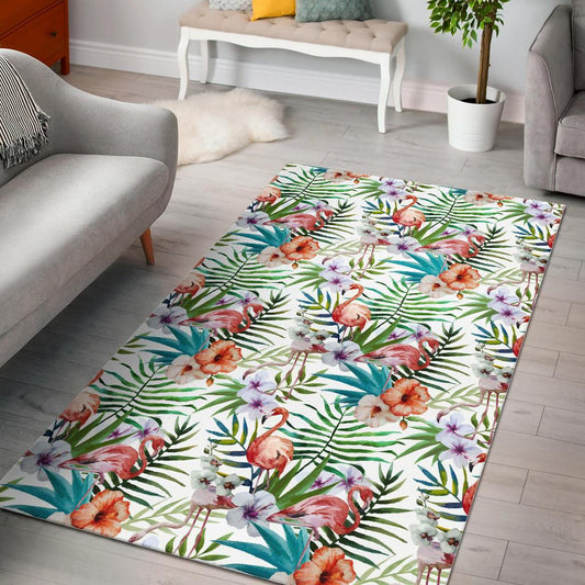 Flamingo Flower Leaves Pattern Area Rug