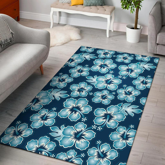 Blue Hibiscus Pattern Print Design HB011 Area Rugs