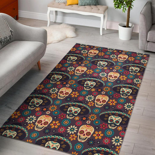 Sugar skulls flower maxican pattern Area Rug