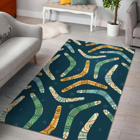 Boomerang Aboriginal Pattern Dark Background Area Rug