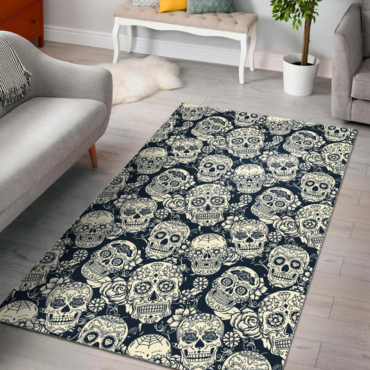 Sugar skull black white pattern Area Rug