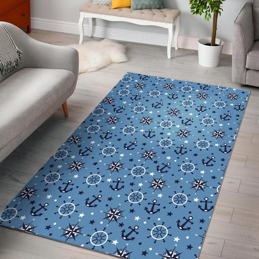 Anchors rudder compass star nautical pattern Area Rug
