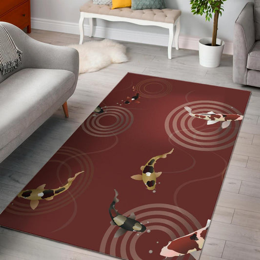 Koi Fish Carp Fish red background Area Rug