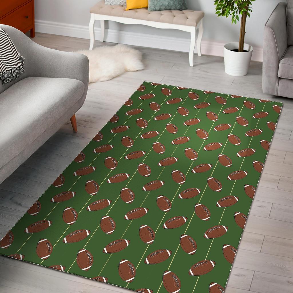 American Football Ball Pattern Green Background Area Rug