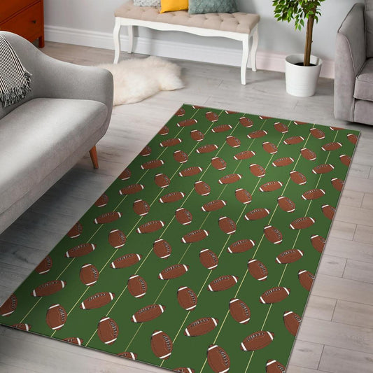 American Football Ball Pattern Green Background Area Rug