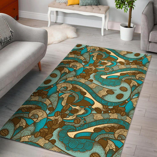 Coffee Bean Pattern Graphic Ornate Area Rug