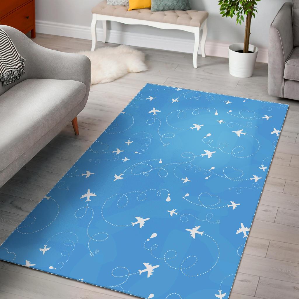 Airplane Pattern Blue Backgroung Area Rug