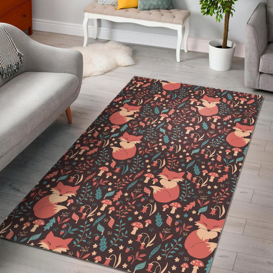 fox leaves mushroom pattern Area Rug