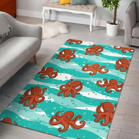 Octopuses sea wave background Area Rug