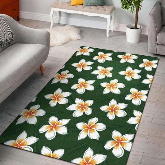 White Plumeria Pattern Print Design PM020 Area Rugs