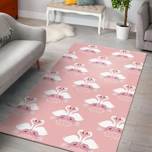 White swan and flower love pattern Area Rug