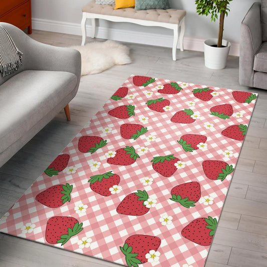 Strawberry Pattern Stripe Background Area Rug