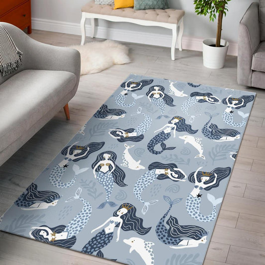 Mermaid Dolphin Pattern Area Rug