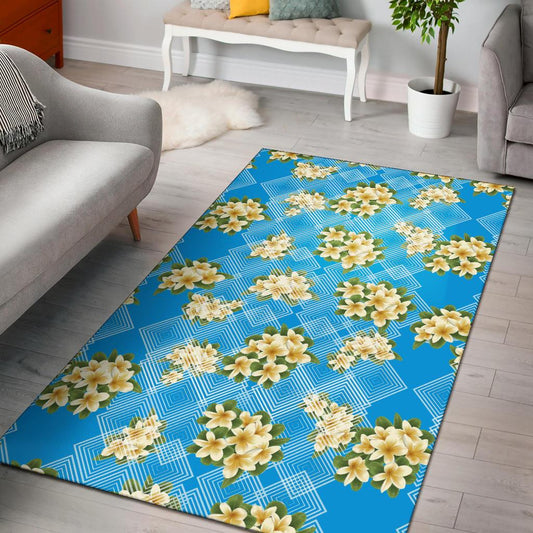Yellow Plumeria Design Print Pattern Area Rugs