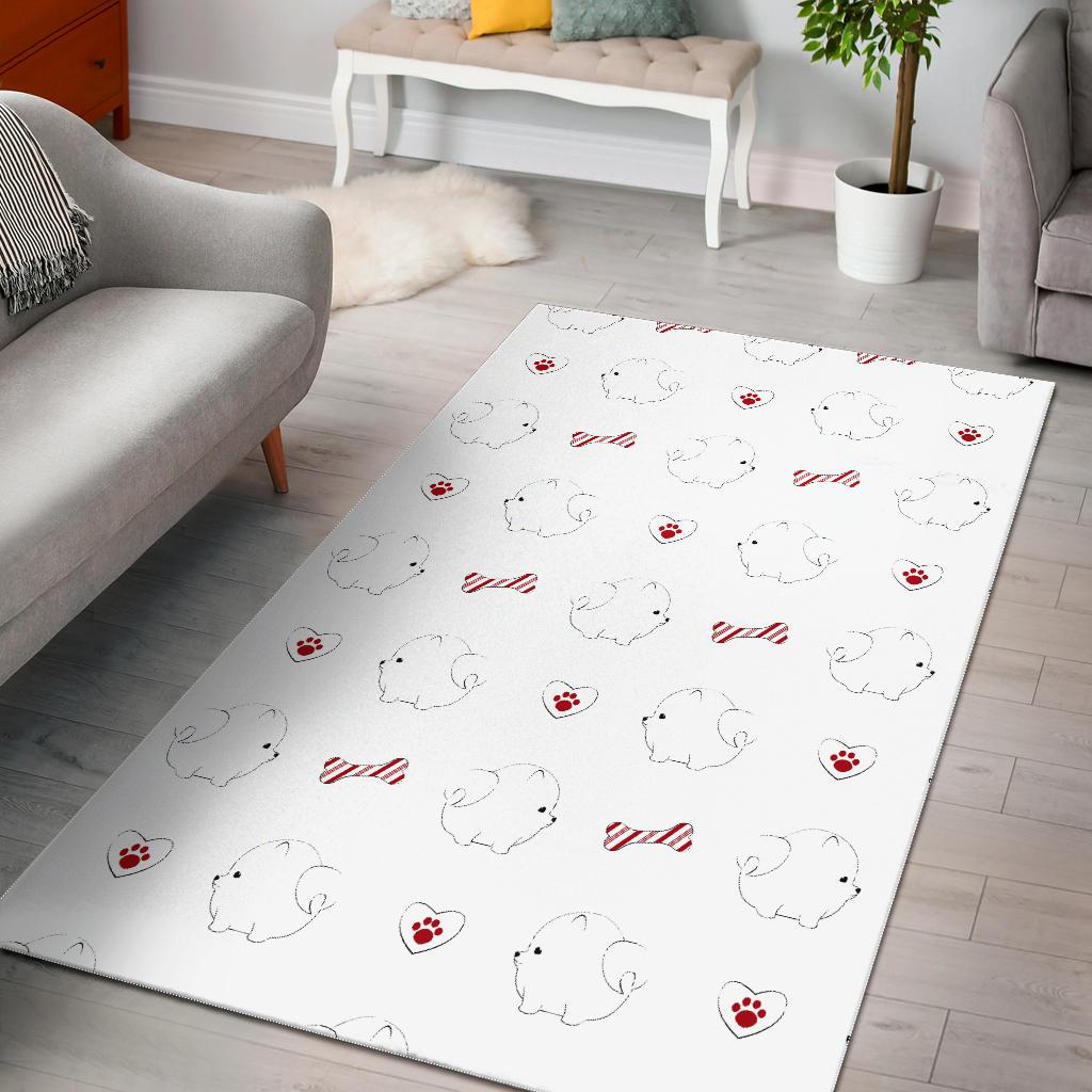 White Pomeranian Pattern Area Rug