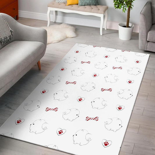 White Pomeranian Pattern Area Rug